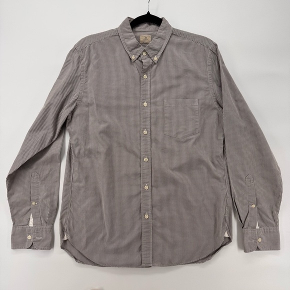 J Crew Shirt Mens Medium Gray White Checkered Button Up Cotton Long Sleeve - Picture 1 of 4